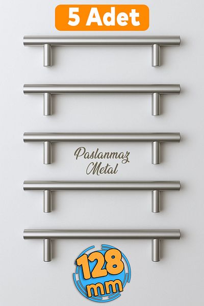 Badem10 Alteta (128 mm - 12,8 cm) Inox Metal 5 buc Mobilier Bucătărie Sertar Dulap Dulap Mâner Mâner Mâner
