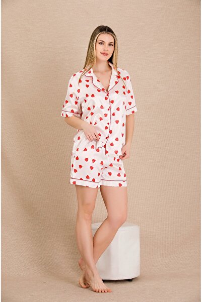 Viselya Set pantaloni scurți din satin Heart cu model