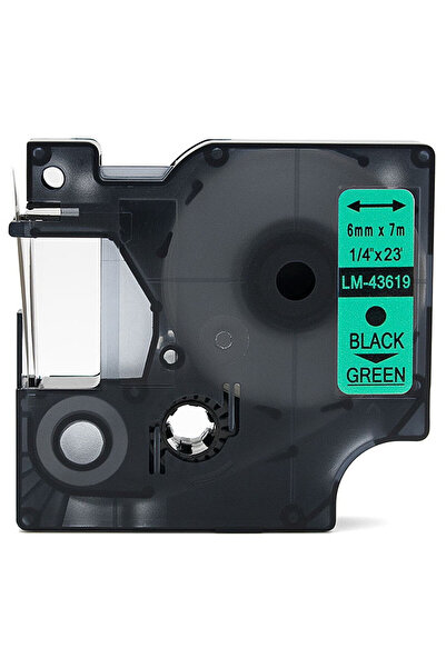 PUUN Dymo D1 43619 6mm X 7 Mt. Muadil Yeşil Etikete Siyah Yazı Şerit Etiket K...