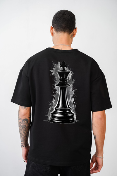 Butik Satranç Temalı Unisex Oversize Baskılı Tişört