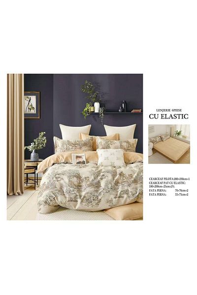 CHIRASO FINE Cotton Bedding Set, ELASTIC Sheet 180x200+25cm, Duvet Cover 200x230cm 4 Pillowcases