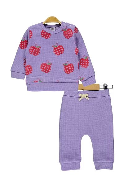 Hafez Kids Combed Cotton Waffle Strawberry Printed T-Shirt and Trousers Double Set