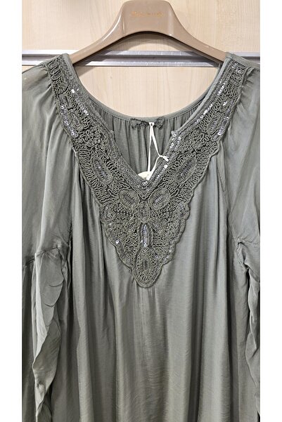 Park Moda Ιταλική μεταξωτή μπλούζα με δαντέλα με λεπτομέρεια παγιέτα