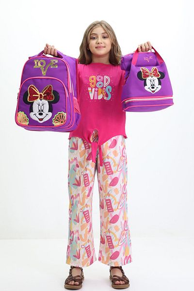 LUGMO Love 3-Piece Middle School Bag Set Primary School Bag Complete Lined Purple
