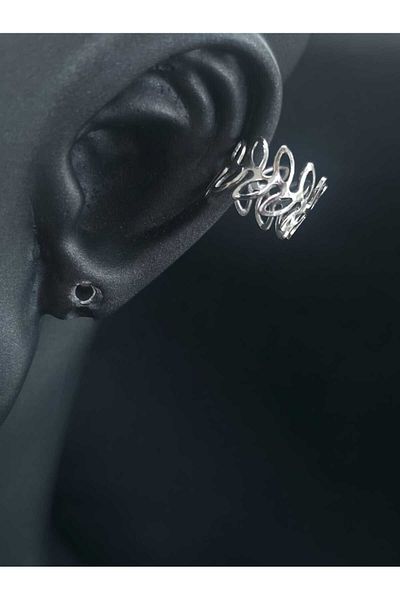 sarıyer silver Leaf Motif Stylish Minimal Design Compression Cartilage Earrings Steel Earcuff Cartilage Earrings Steel