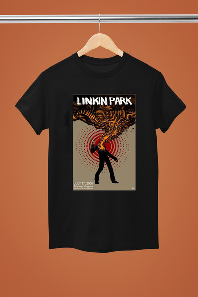 MAGORS تيشيرت LINKIN PARK مطبوع من القطن بأكمام قصيرة وقصة عادية