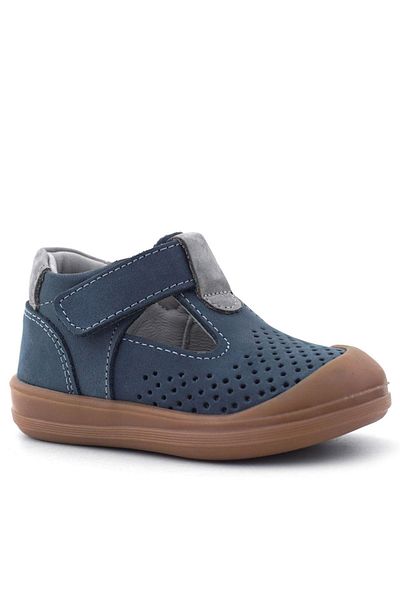 Rakerplus Shaun Genuine Leather Navy Blue Gray Velcro Anatomical Baby Sandals