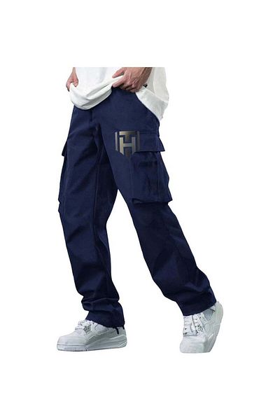 huitich Men’s Casual Multi-Pocket Workwear Trousers Navy, Size L