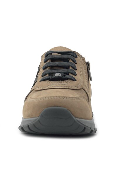 Rakerplus Спортни училищни обувки с връзки и цип от естествена кожа, пясъчен цвят