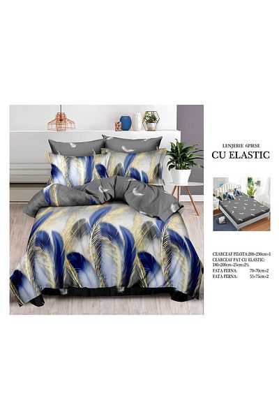 CHIRASO FINE Cotton Bedding Set, ELASTIC Sheet 180x200+25cm, Duvet Cover 200x230cm 4 Pillowcases