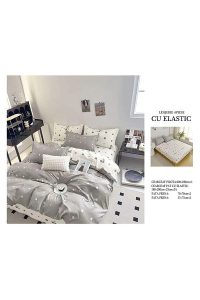 CHIRASO FINE Cotton Bedding Set, ELASTIC Sheet 180x200+25cm, Duvet Cover 200x230cm 4 Pillowcases