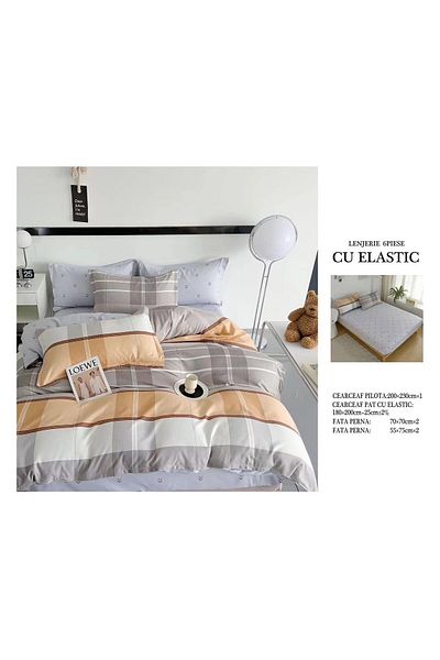 CHIRASO FINE Cotton Bedding Set, ELASTIC Sheet 180x200+25cm, Duvet Cover 200x230cm 4 Pillowcases