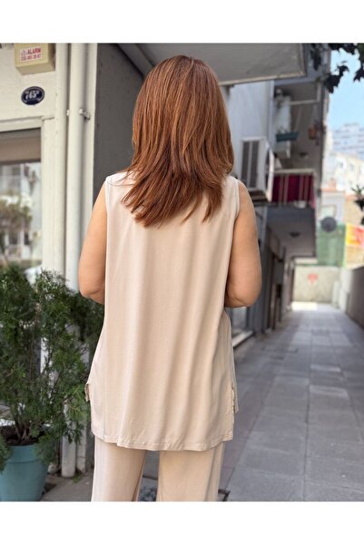 DenizEge Viscose Sleeveless Shirt Beige