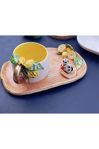 Seda Home Art Ceramic Cup Lemon Garden 🍋 🌴 (Handmade)