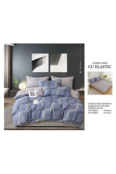 CHIRASO FINE Cotton Bedding Set, ELASTIC Sheet 180x200+25cm, Duvet Cover 200x230cm 4 Pillowcases