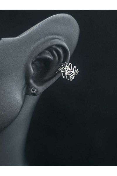 sarıyer silver Leaf Motif Stylish Minimal Design Compression Cartilage Earrings Steel Earcuff Cartilage Earrings Steel