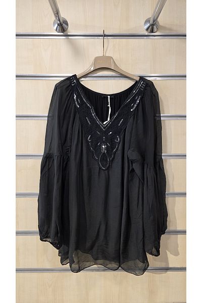 Park Moda Italian Silk Blouse Collar with Lace Sequin Detail