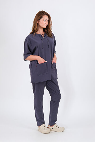 Schlange زي موحد للممرضات والأطباء بأكمام طويلة من الليكرا برقبة على شكل حرف ...