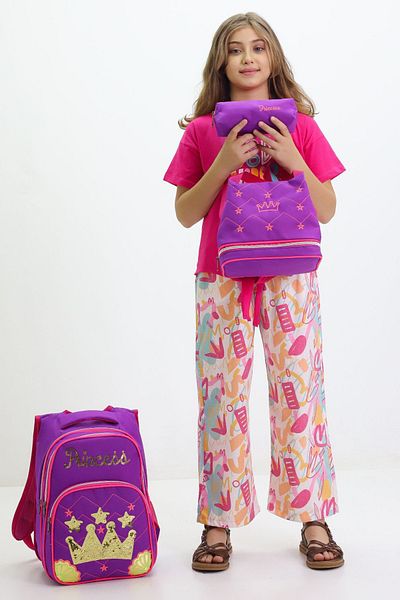 LUGMO Princess 3-Piece Middle School Bag Set Primary School Bag Complete Lined Purple