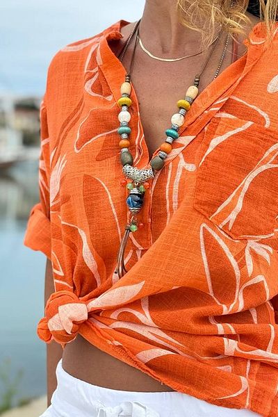Güneşkızı Bohemian Design Necklace with Wooden Colored Beads