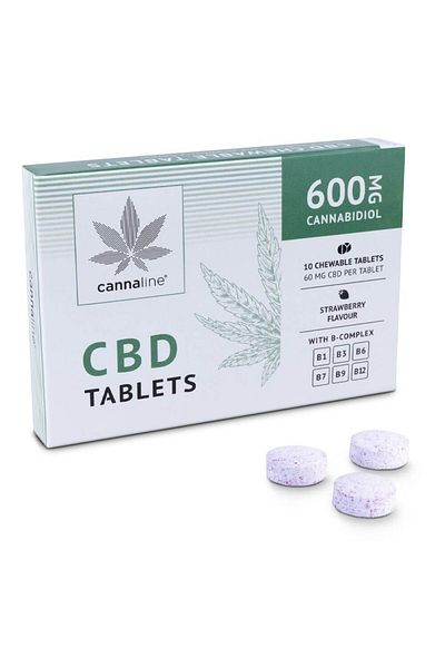 Cannaline Tablete masticabile cu Vitamine B1 B3 B6 B9 B7 B12 aroma capsuni
