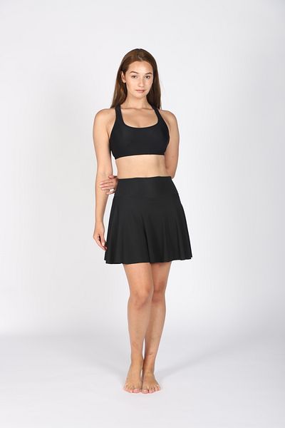 My-o Fusta scurtă plisată Derek pentru femei neagră - țesătură costum de baie Lycra S-5XL