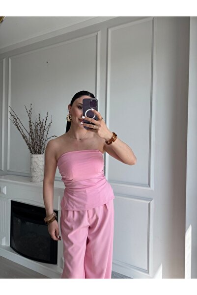MSY KADIN PEMBE STRAPLEZ BLUZ
