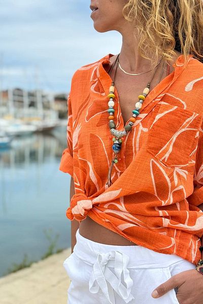 Güneşkızı Bohemian Design Necklace with Wooden Colored Beads