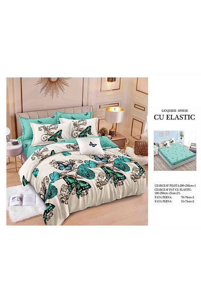 CHIRASO FINE Cotton Bedding Set, ELASTIC Sheet 180x200+25cm, Duvet Cover 200x230cm 4 Pillowcases