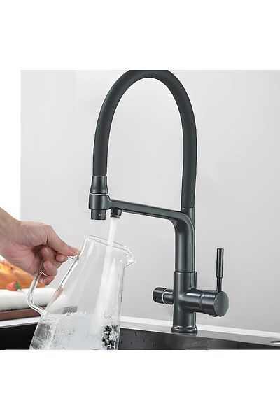 Rain Drop De la Robinetul Meu Baterie Bucatarie 3 cai, iesire pentru filtru apa purificata, cu dus extractibil, inaltime 44.5 cm