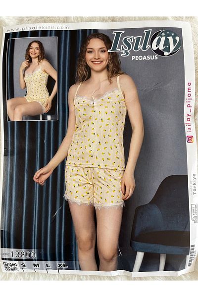 GLİSA IŞILAY Lemon Pajama Set with Rope Strap Shorts