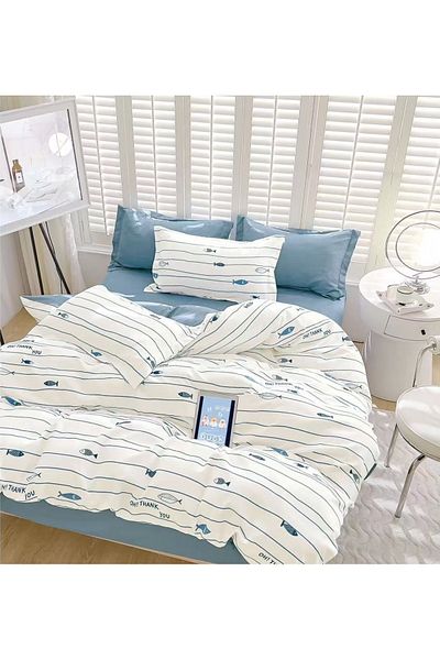 CHIRASO FINE Cotton Bedding Set, ELASTIC Sheet 180x200+25cm, Duvet Cover 200x230cm 4 Pillowcases