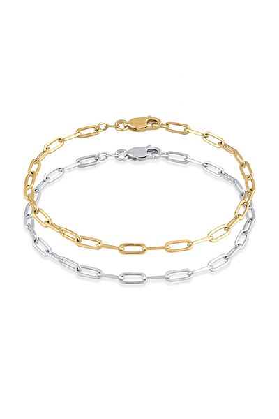 ELLI Jewelry Set Bracelet Set Women Link Chain 925 Sterling Silver Gold-plated Bicolor 18 cm