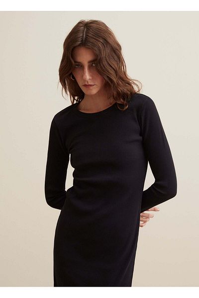 Ovs Ribbed Midi Dress With Long Sleeves