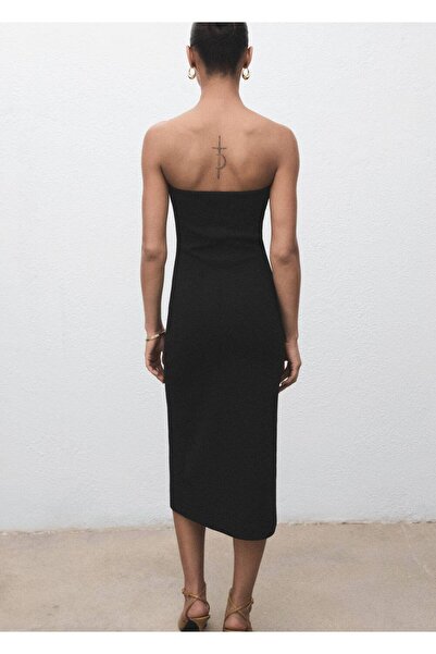 MANGO Woman Straplez elbise taşlı düğmeler