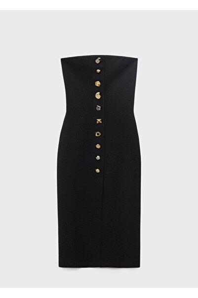 MANGO Woman Straplez elbise taşlı düğmeler