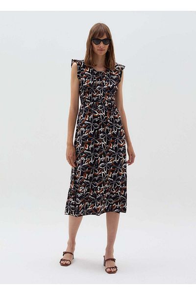 Ovs Long Floral Dress With Smock Stitch
