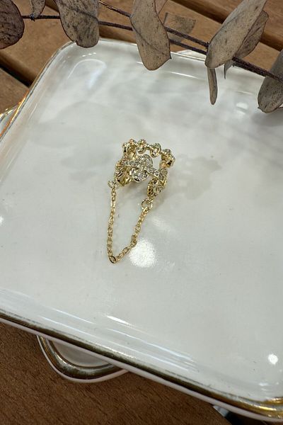 My Joyas Design Double Cartilage Earrings with Chain Dangle Gold