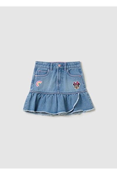 Ovs Denim Skirt With Flounce And Minnie Mouse Patch