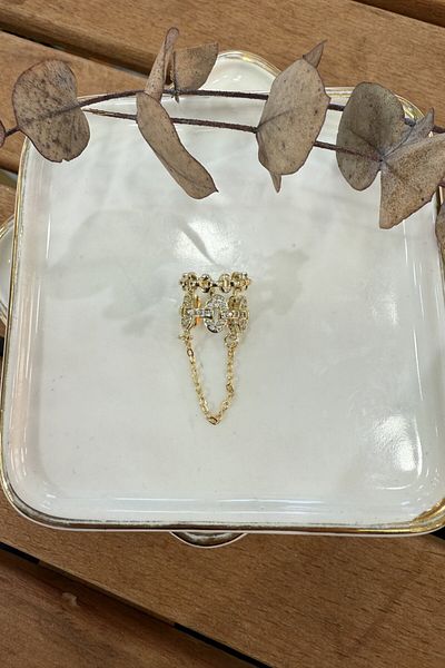 My Joyas Design Double Cartilage Earrings with Chain Dangle Gold