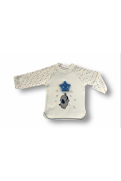 Eng 3-6 6-9 9-12 Months Polar Star Embroidered Bandage Long Sleeve Sweat 3-Piece Baby Boy Set Ecru