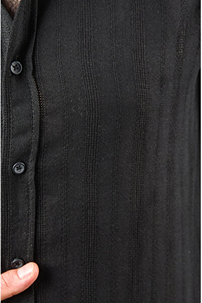 DeepSEA Ανδρικό μαύρο πουκάμισο με λεπτή εφαρμογή 100% βαμβακερό λινό πουκάμισο με λεπτή εφαρμογή με υφή λινό πουκάμισο 2501301