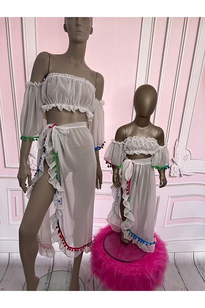 NA ADDESIGN White Mother Daughter Beach Suit, White Pareo (Should Be Added Separately to the Basket, Prices Are Separate)
