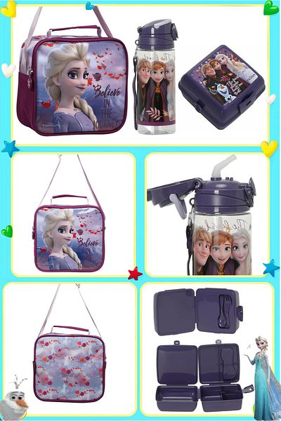 Frozen Elsa Licensed Lunch Box + Water Bottle + Lunch Food Container Set