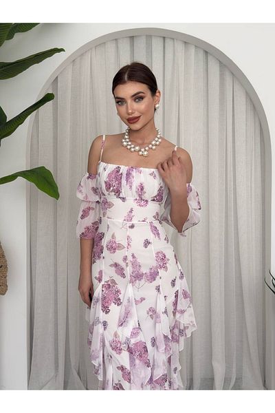 Last EGC Chiffon Fabric Ruffle Detailed Patterned Dress