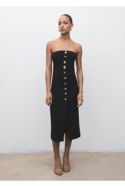 MANGO Woman Straplez elbise taşlı düğmeler