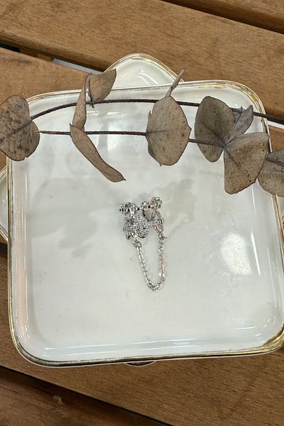 My Joyas Design Double Cartilage Earrings with Chain Pendant Silver