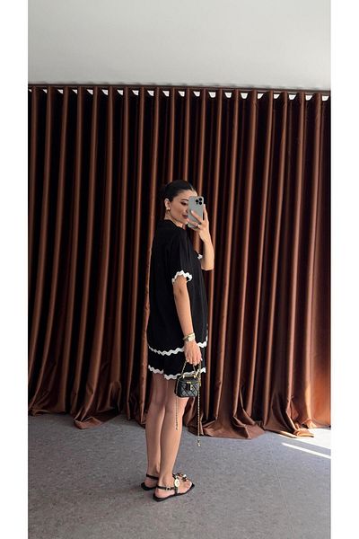HAZELANNA Contrast Black Shorts-Blouse Set