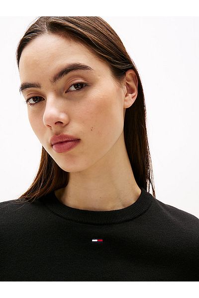 Tommy Hilfiger Női Crew nyakú pamut pulóver – fekete