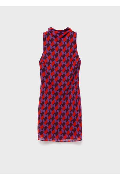 MANGO Woman Bağ detaylı desenli elbise
